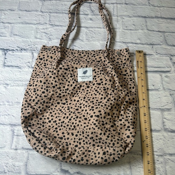 “You Need This One” Enjoy Your Life Spotted Tan/Black Corduroy Tote/Shopping Bag - Picture 6 of 8